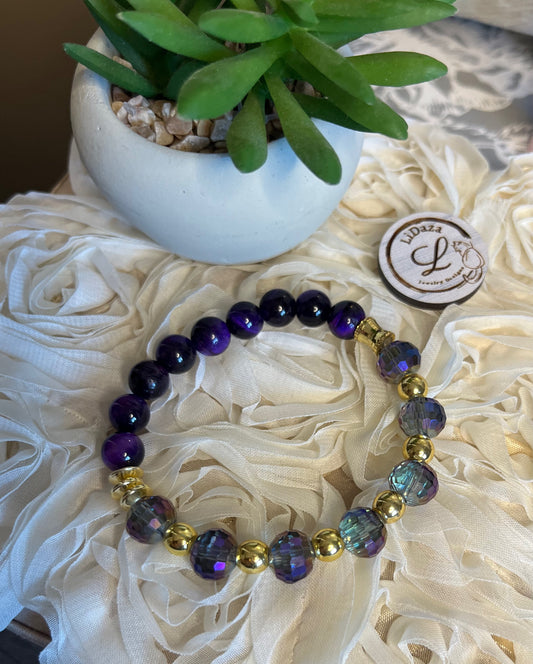 Purple tigers eye and crystal bracelet