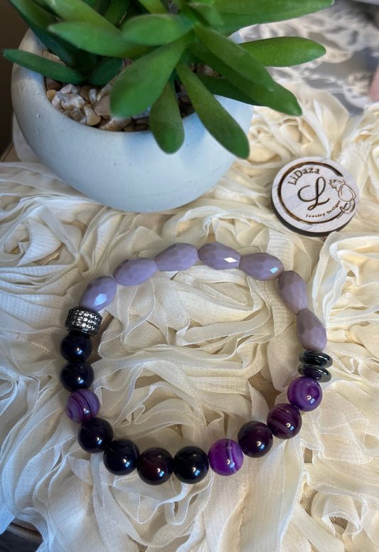 Purple agate and crystal bracelet