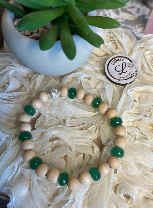 Wood and jade bracelet