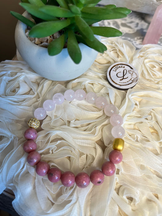 Rose quartz and Thulite bracelet