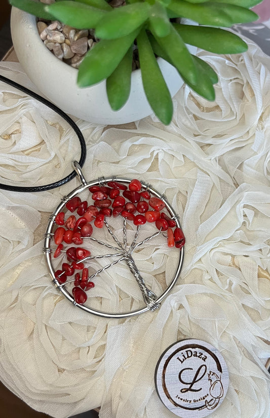 Tree of life red coral necklace