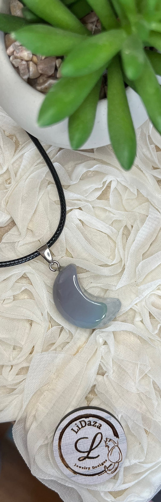 Grey agate moon necklace