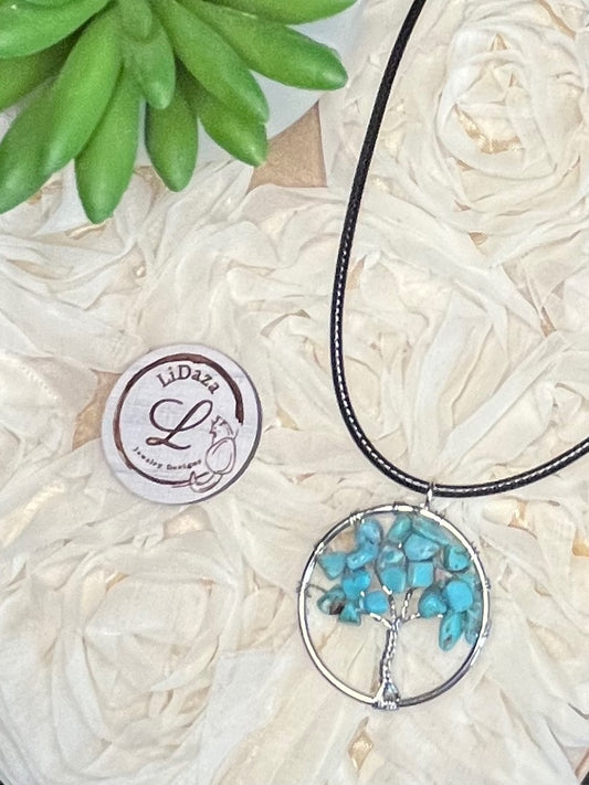 Tree of life turquoise gemstone necklace