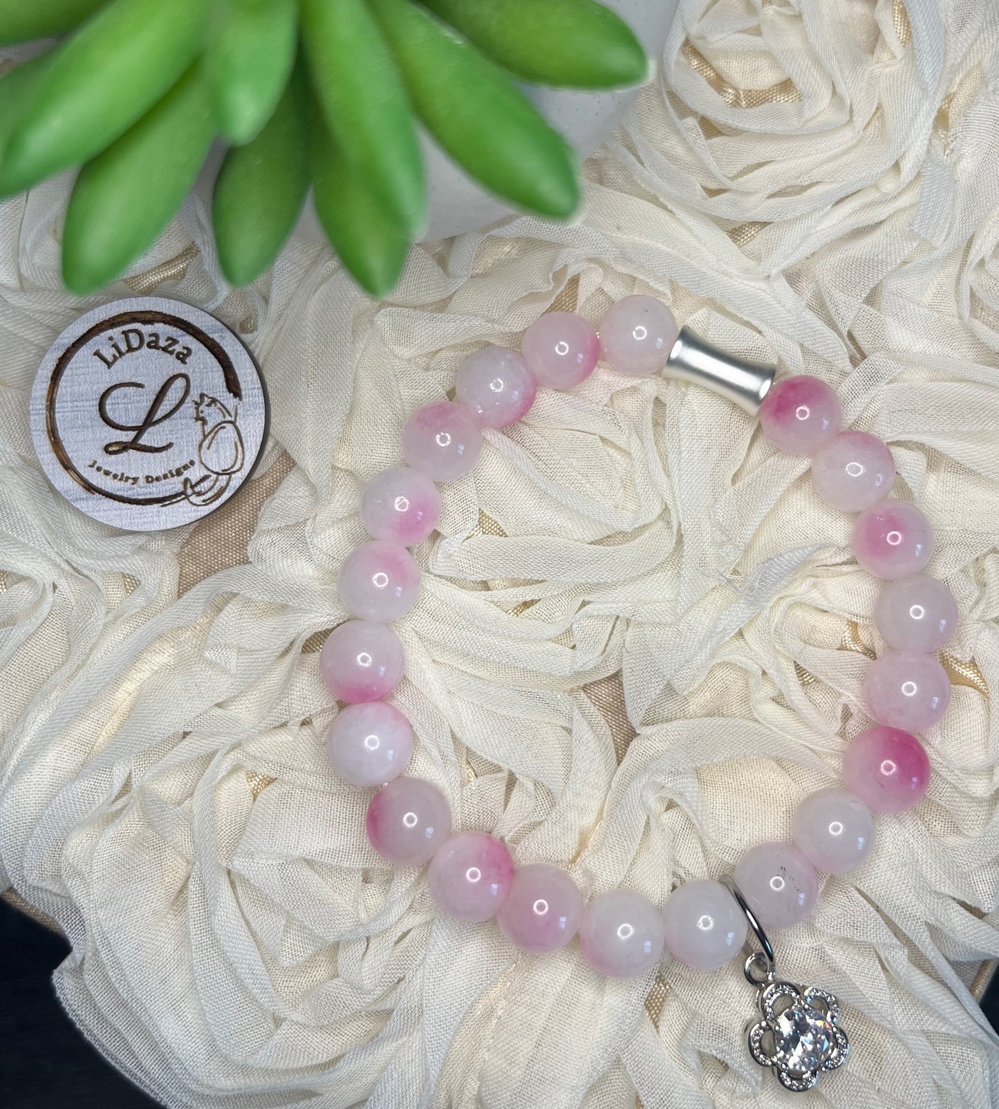 Jade ( pink and white) bracelet