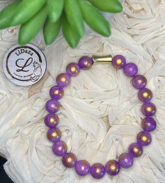 Purple and gold jade bracelet