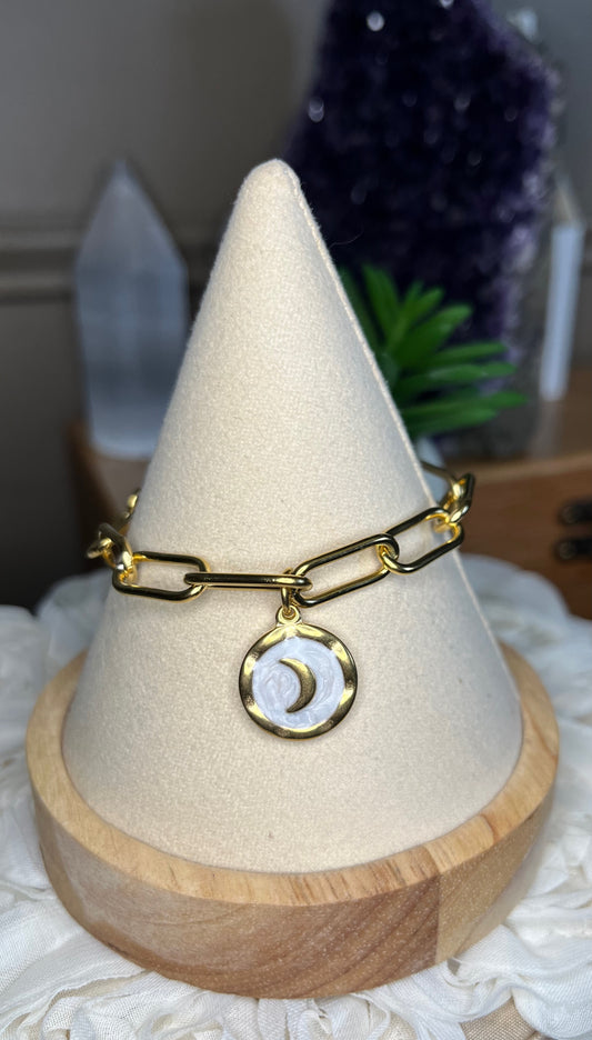 Paperclip chain bracelet with moon charm