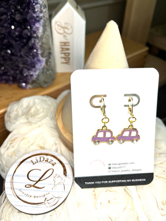 Purple car earrings