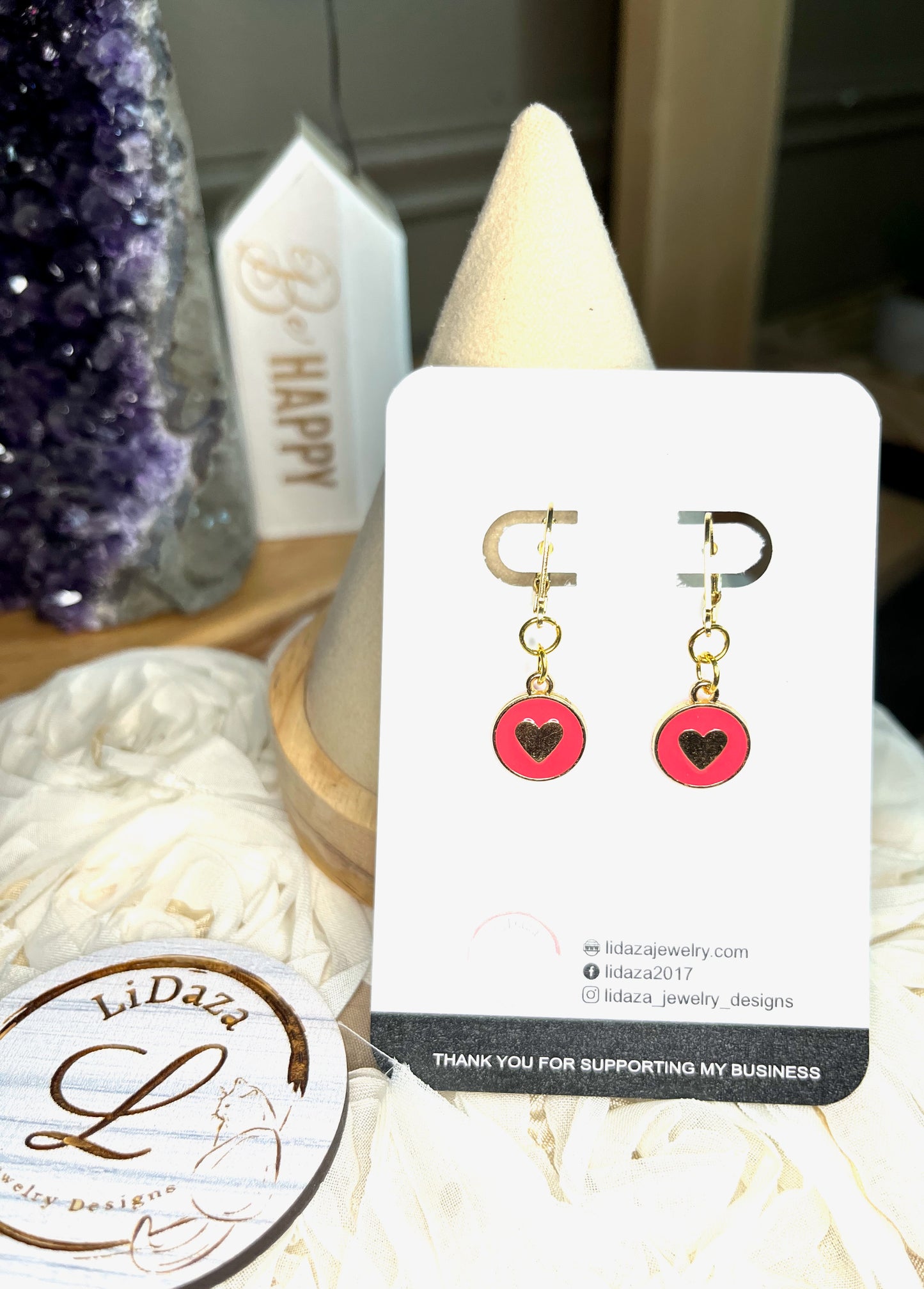 Pink heart earrings