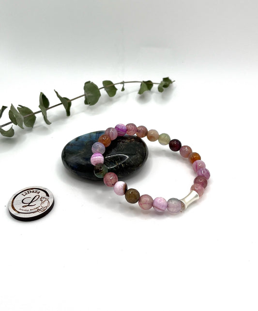 Pink striped agate  bracelet