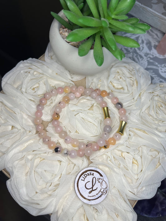 Flower blossom jasper bracelet set
